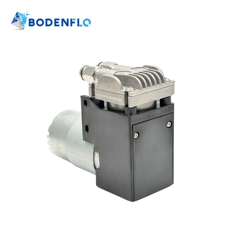 Side view of the 12V DC air pump, compact and efficient for high-pressure applications.