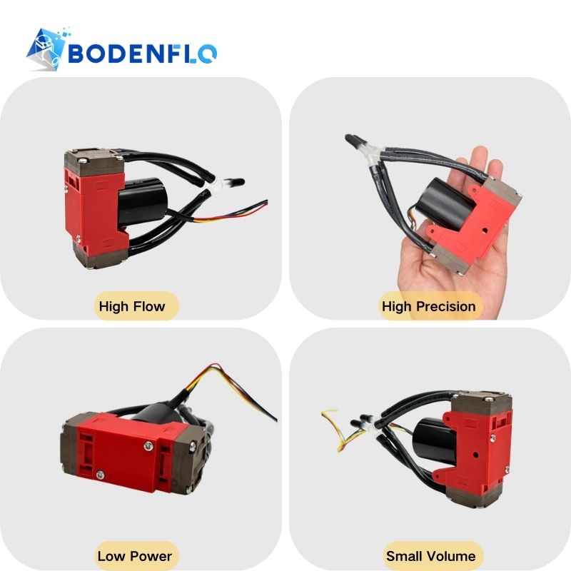 Key features of BD-05TVB 12V miniature vacuum pump: High Flow, Low Power, High Precision, Small Volume.