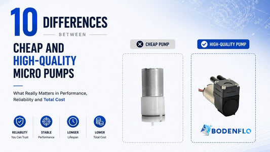 cheap vs high quality micro pump comparison infographic for OEM pump selection and performance analysis
