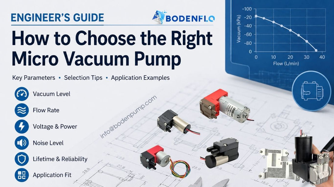 Engineer's guide to choosing the right micro vacuum pump with engineering drawings, vacuum performance chart, and selection parameters