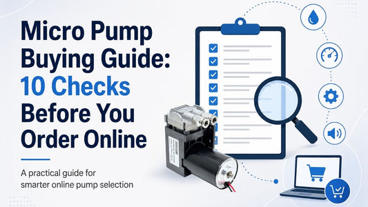 Micro Pump Buying Guide cover image showing a professional online purchase checklist for selecting the right miniature pump