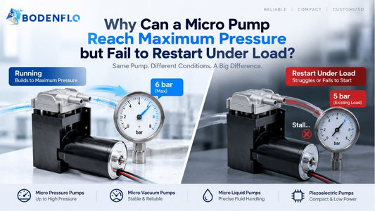 Micro pump maximum pressure vs restart under load showing why a pump may fail to restart against existing pressure