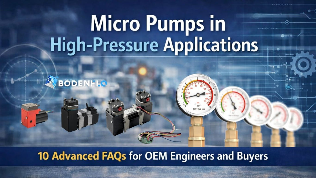 Micro pumps in high-pressure applications industrial background with OEM engineering FAQ theme