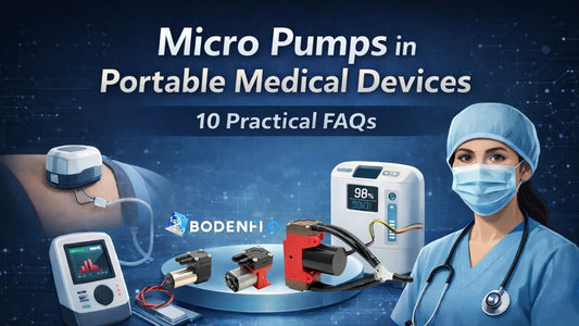 Micro diaphragm pumps used in portable medical devices, showing BODENFLO micro vacuum and air pumps applied in wearable and handheld medical equipment.