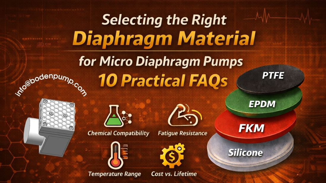 Selecting the right diaphragm material for micro diaphragm pumps, comparing PTFE, EPDM, FKM, and silicone for chemical compatibility, fatigue resistance, temperature range, and service life.