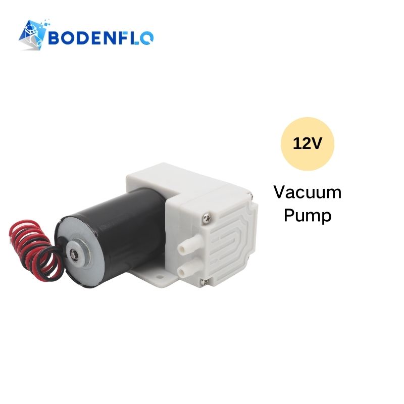 12V micro vacuum pump - BD-04VB model showcasing high-performance brushless DC motor with 20L/min flow capacity for dental suction systems.