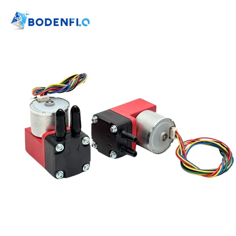 Side angle of BD-05T033B 12V diaphragm vacuum pump highlighting lightweight, compact design and industrial brushless motor