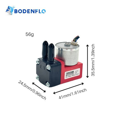 Size diagram of BD-05T033B 24V micro diaphragm pump showing 35.5x24.5x41mm compact body