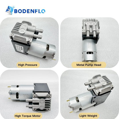 BD-07A-M piston air pump with key features: high pressure, high torque motor, metal pump head, lightweight design