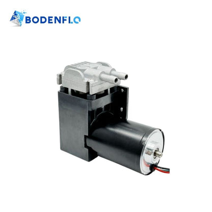 Side view of BD-07AB-M 12V brushless piston pump showing compact design and metal construction