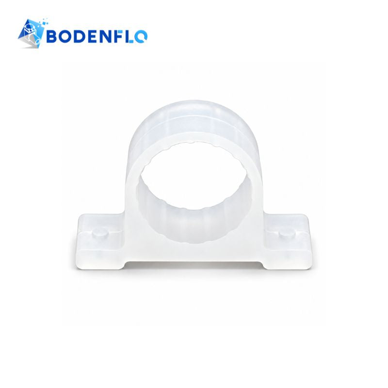 Front view of BD-S203 white silicone vibration damping bracket with circular pump holder and mounting holes