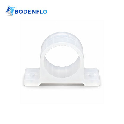 Front view of BD-S203 white silicone vibration damping bracket with circular pump holder and mounting holes