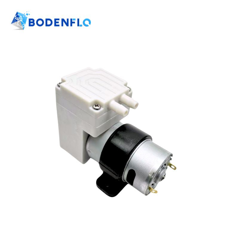 BD-S304 silicone vibration damping bracket installed on a BODENFLO BD-04 brushed micro air pump without side mounting holes