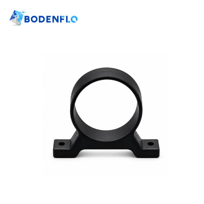 Front view of BD-S507 black silicone anti vibration pump bracket with 42mm circular opening and mounting holes