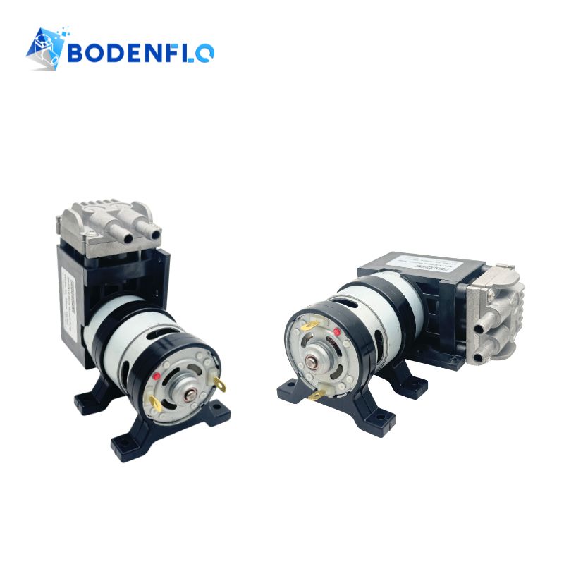 BD-S507 silicone vibration damper mounts installed on BODENFLO BD-07 micro air pumps showing two mounting configurations