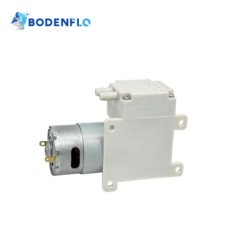 BD-04A 12V diaphragm air pump side view with mounting plate
