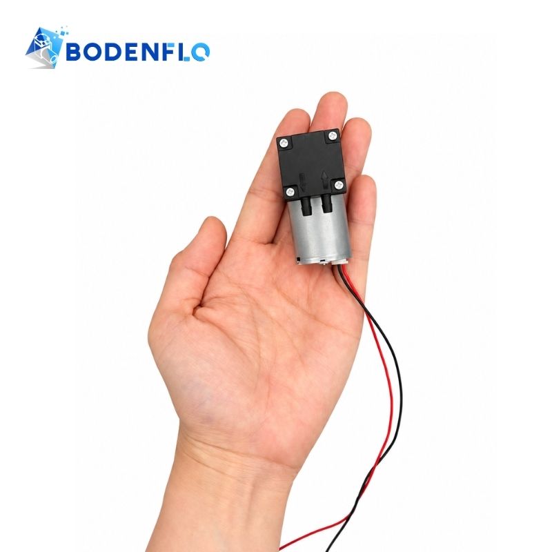 Compact BD-02AB3L brushless diaphragm pump shown in hand for size reference