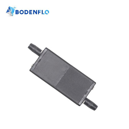 BD-001S miniature air pump muffler with rectangular black PPS body and inlet outlet connectors for compact OEM pneumatic systems